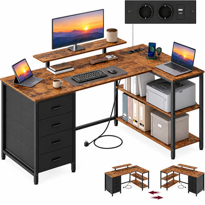 Kirjoituspöytä USB/AC L-Shape 4 Laatikolla