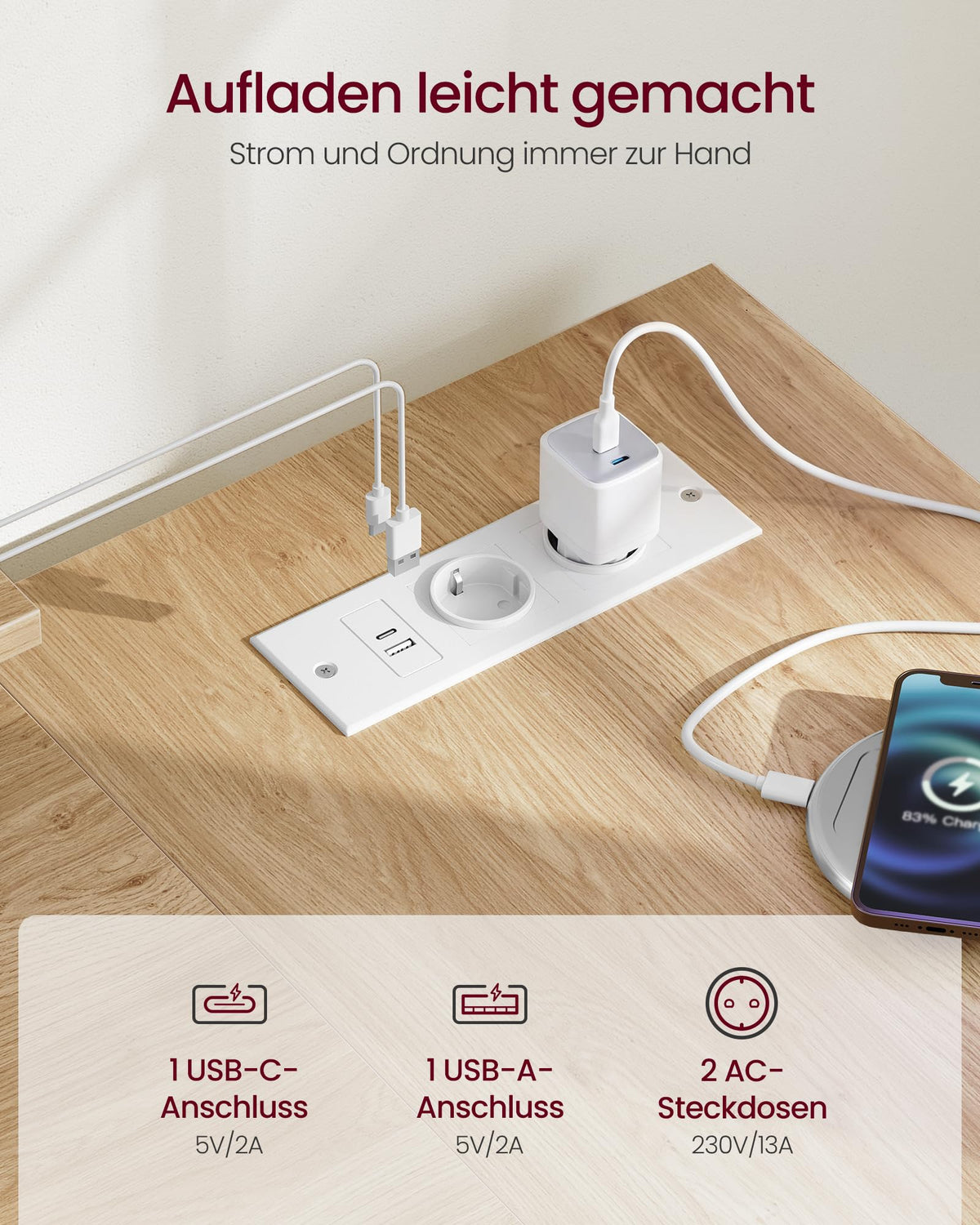 Kirjoituspöytä USB/AC L-Shape 4 Laatikolla
