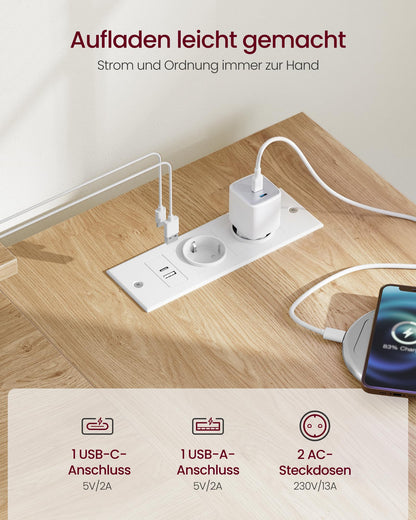 Kirjoituspöytä USB/AC L-Shape 4 Laatikolla