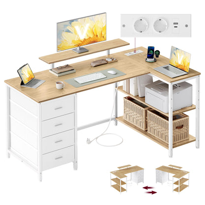 Kirjoituspöytä USB/AC L-Shape 4 Laatikolla