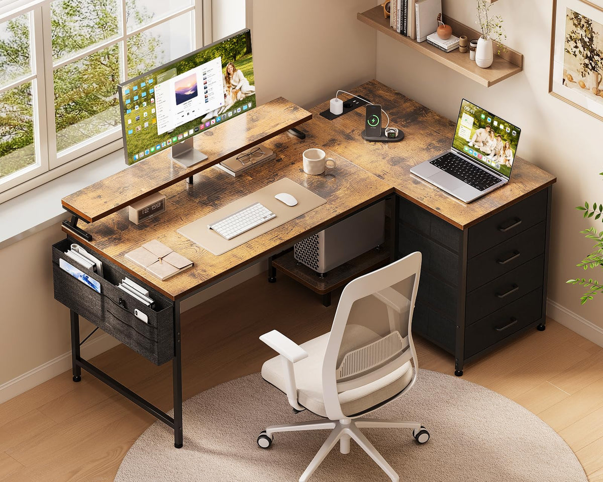 Toimistopöytä L-Shape AC/Usb Led Taso 140×80 cm