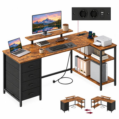 Kirjoituspöytä USB/AC L-Shape 4 Laatikolla