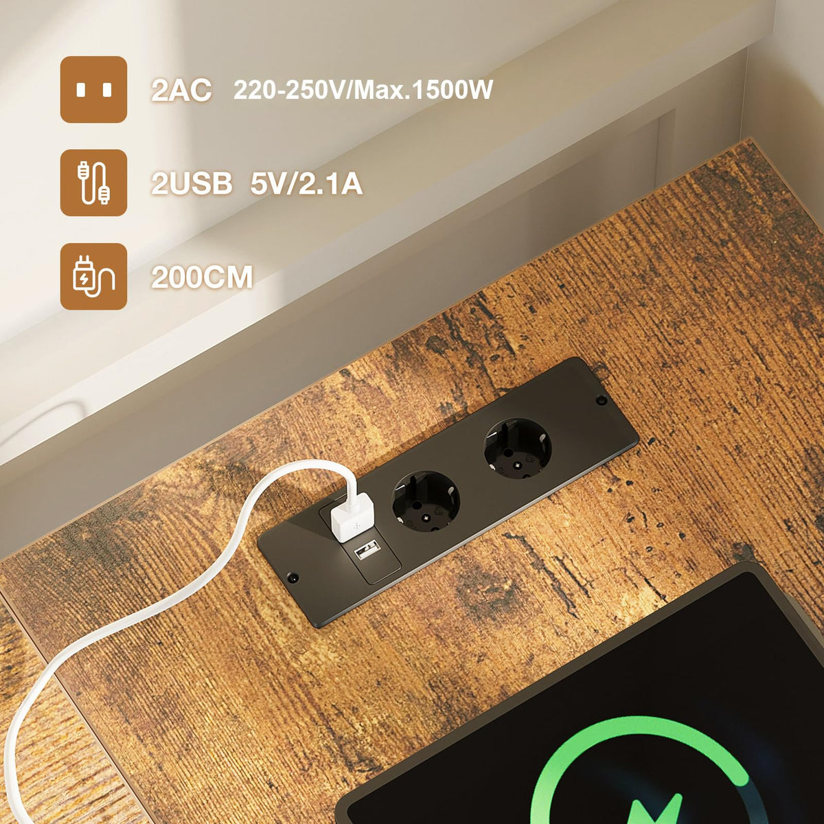 Toimistopöytä L-Shape USB/AC 4 Laatikkoa
