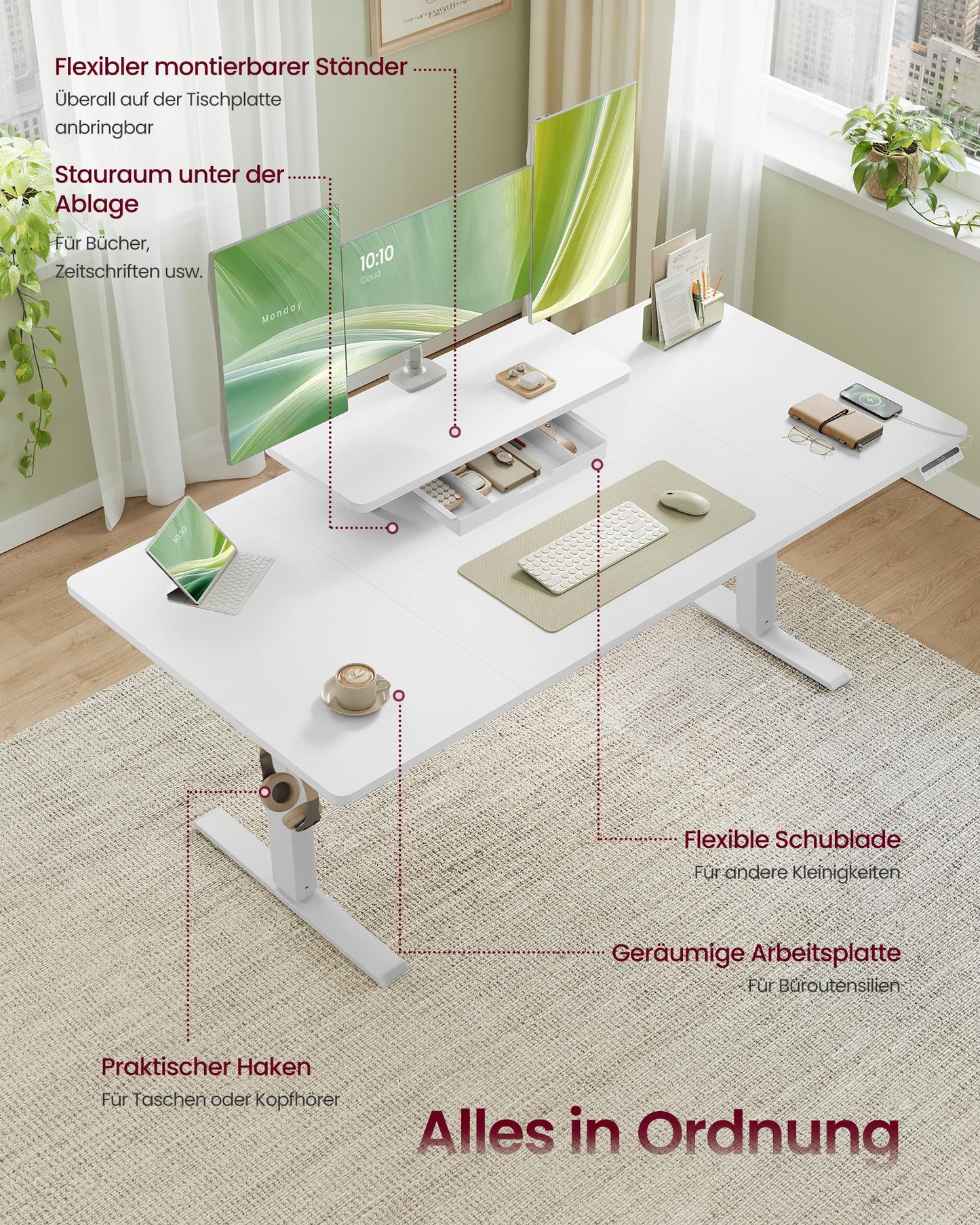 Sähköpöytä Valkoinen Näyttötasolla 140 x 70 cm