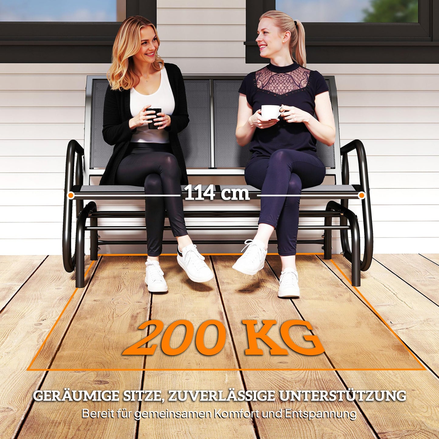 Keinupenkki 2-hengen 120 x 70 x 85 cm Harmaa
