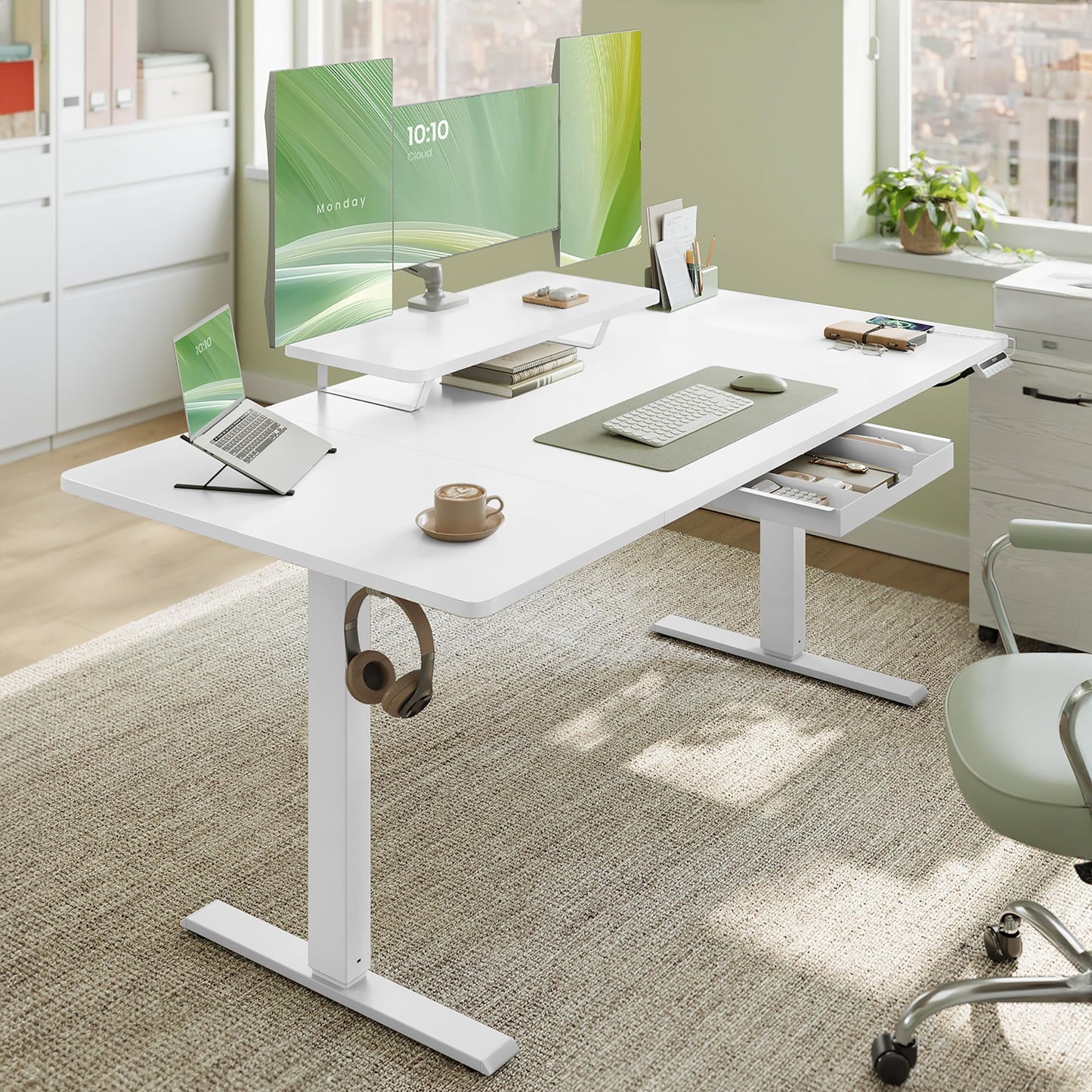 Sähköpöytä Valkoinen Näyttötasolla 160 x 80 cm