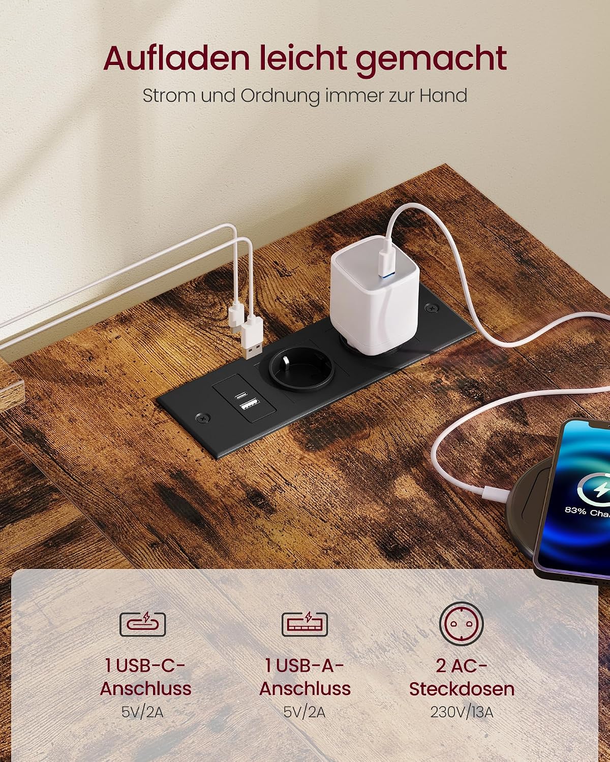 Kirjoituspöytä USB/AC L-Shape 4 Laatikolla