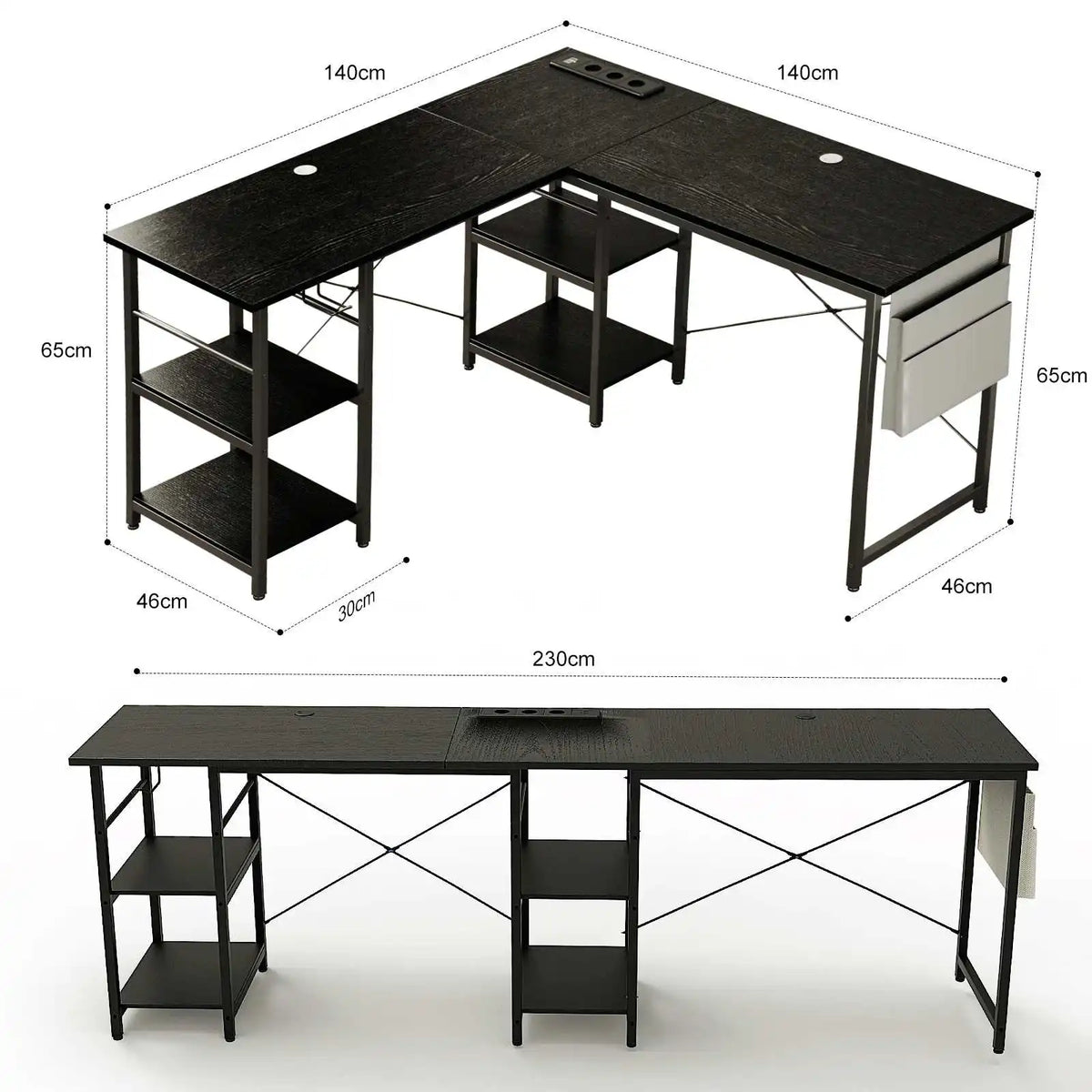 Työpöytä AC/USB L-Shape 140 cm
