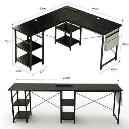 Työpöytä AC/USB L-Shape 140 cm