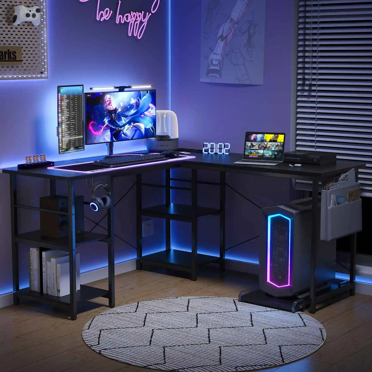 Työpöytä AC/USB L-Shape 140 cm