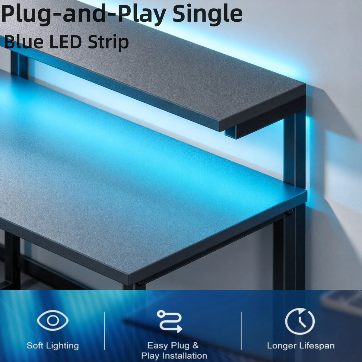 Toimistopöytä L-Shape AC/USB Led Laatikoilla 120/140cm