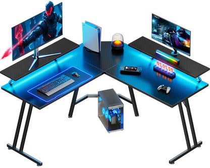 Pelipöytä L-Shape Led Carbon 130 cm