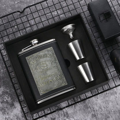 Portable Stainless Steel Hip Flask Set With Wine Glass Funnel, Style:, 8OZ New Jack Patch Core, 8OZ Old Jack Patch Core, 8OZ Old Man Patch Core, 8OZ Yellow Floral Pattern Core, 7OZ Black Leather Jack Gray, 7OZ Yellow Leather Jack Old Man Gray          ...
