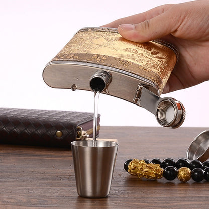 Portable Stainless Steel Hip Flask Set With Wine Glass Funnel, Style:, 8OZ New Jack Patch Core, 8OZ Old Jack Patch Core, 8OZ Old Man Patch Core, 8OZ Yellow Floral Pattern Core, 7OZ Black Leather Jack Gray, 7OZ Yellow Leather Jack Old Man Gray          ...