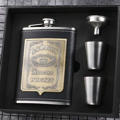 Portable Stainless Steel Hip Flask Set With Wine Glass Funnel, Style:, 8OZ New Jack Patch Core, 8OZ Old Jack Patch Core, 8OZ Old Man Patch Core, 8OZ Yellow Floral Pattern Core, 7OZ Black Leather Jack Gray, 7OZ Yellow Leather Jack Old Man Gray          ...