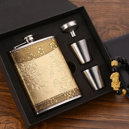 Portable Stainless Steel Hip Flask Set With Wine Glass Funnel, Style:, 8OZ New Jack Patch Core, 8OZ Old Jack Patch Core, 8OZ Old Man Patch Core, 8OZ Yellow Floral Pattern Core, 7OZ Black Leather Jack Gray, 7OZ Yellow Leather Jack Old Man Gray          ...