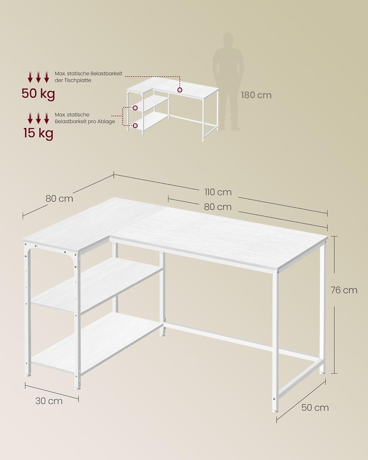 Kirjoituspöytä L-Shape 110 cm Valkoinen