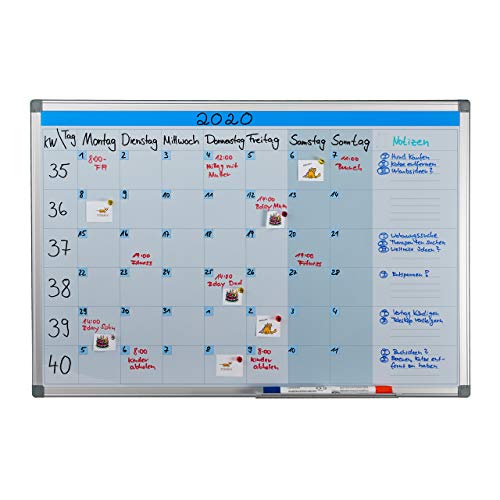 Valkotaulu magneettinen viikkokalenterilla 60 x 90 cm