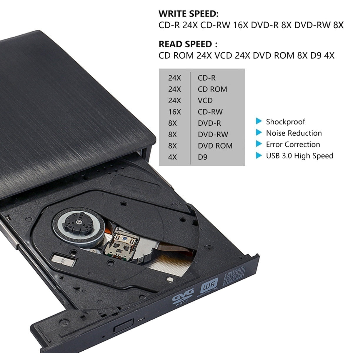 Ulkoinen CD DVD RW Drive Writer Burner USB 3.0