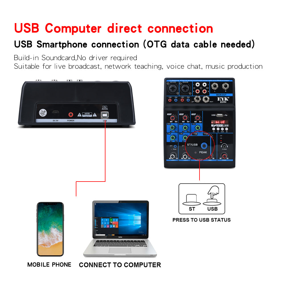 Audiomikseri Usb 4-kanavaa